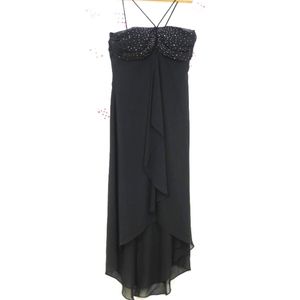 Bora Black Rhinestone Sleeveless Hi Lo Gown